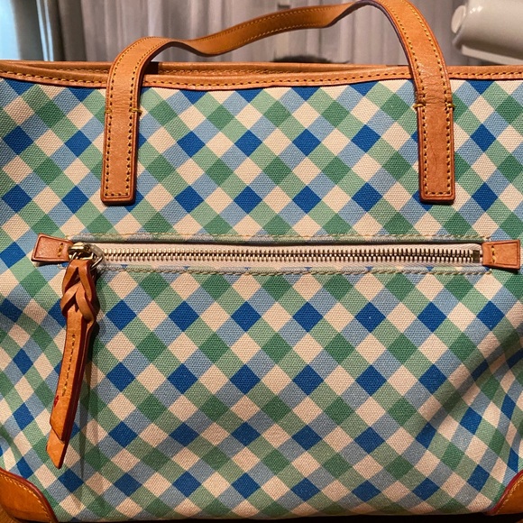 Dooney & Bourke Plaid Green and Blue Canvas Tote - Picture 5 of 15
